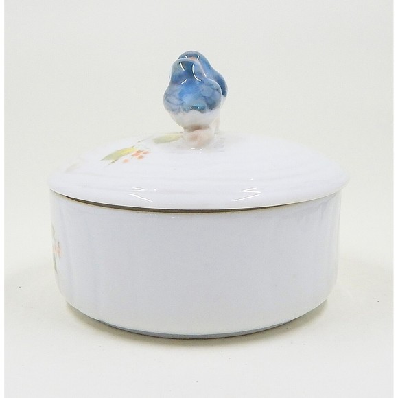 Takahashi Bluebird Porcelain Lidded Trinket Powder Dresser Box - Picture 7 of 9